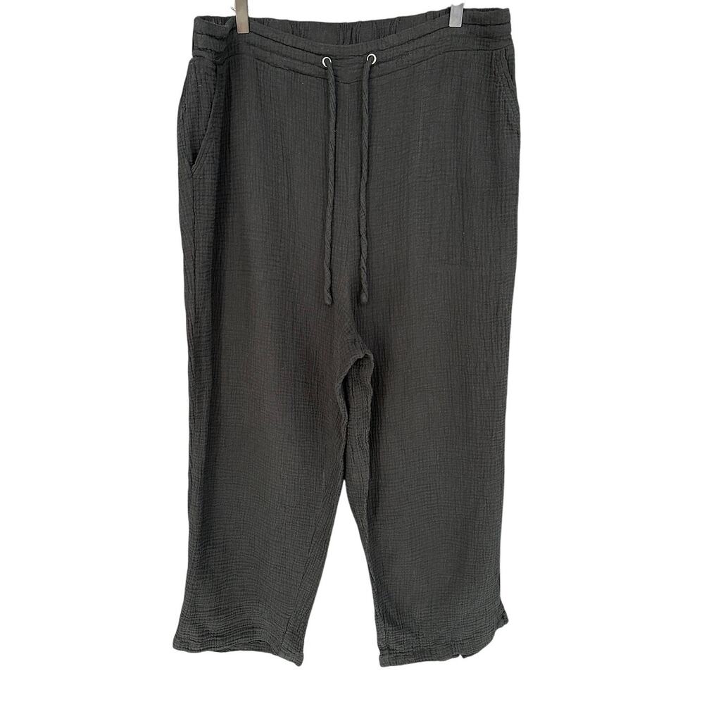 Cynthia Rowley Black Textured High Waist Wide Leg Pant Cropped Casual Stretch 2X
